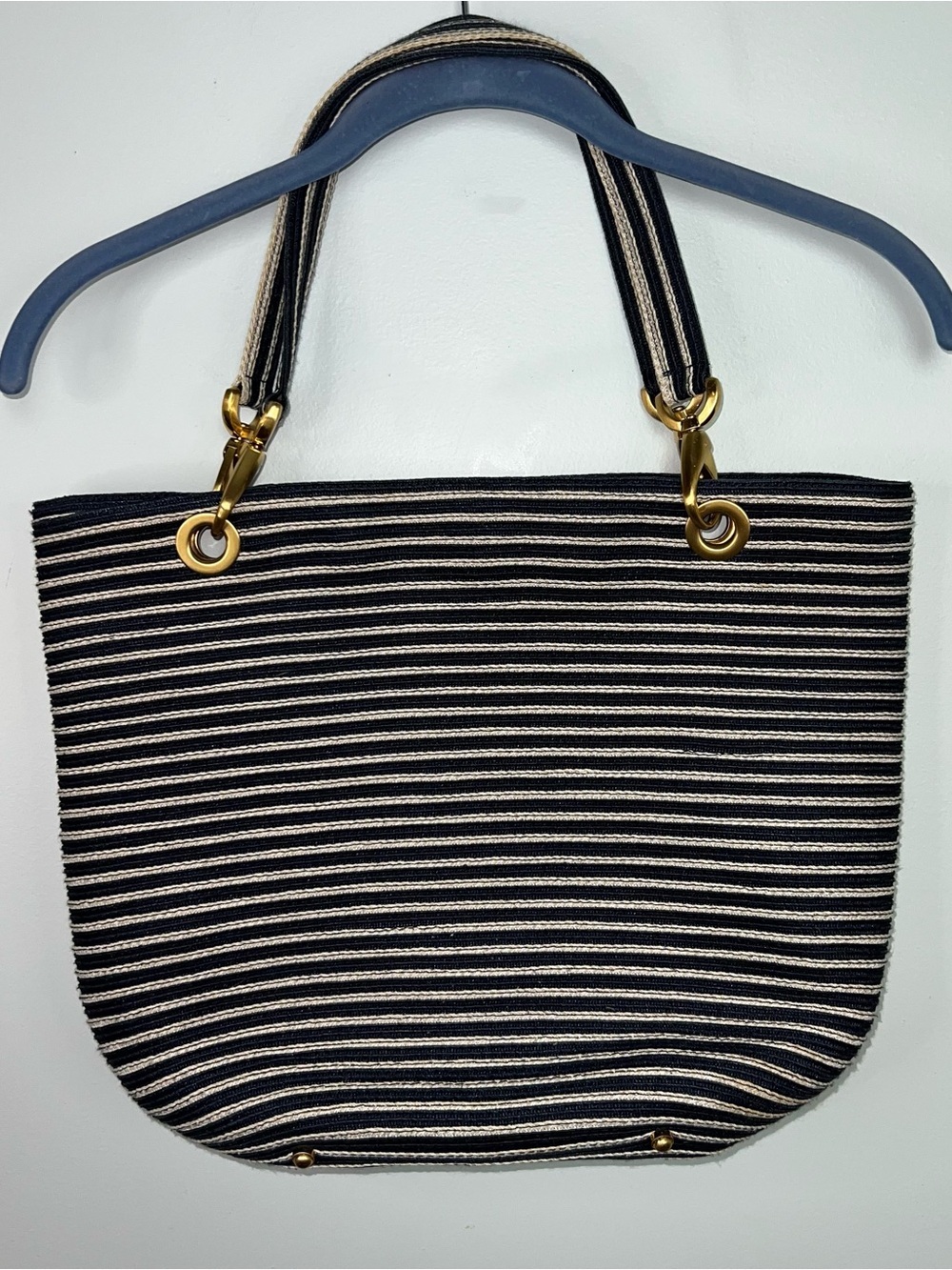 Eric Javits New York Navy Ivory Striped Squishee Tote Shoulder Bag Resort - Picture 8 of 12